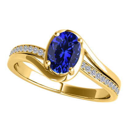 Wave-Inspired Beauty: Mauli Jewels 0.95 Carat Oval Shape Sapphire & Round White Diamond Gemstone Ring in Prong-Setting 14K White, Yellow, and Rose Gold