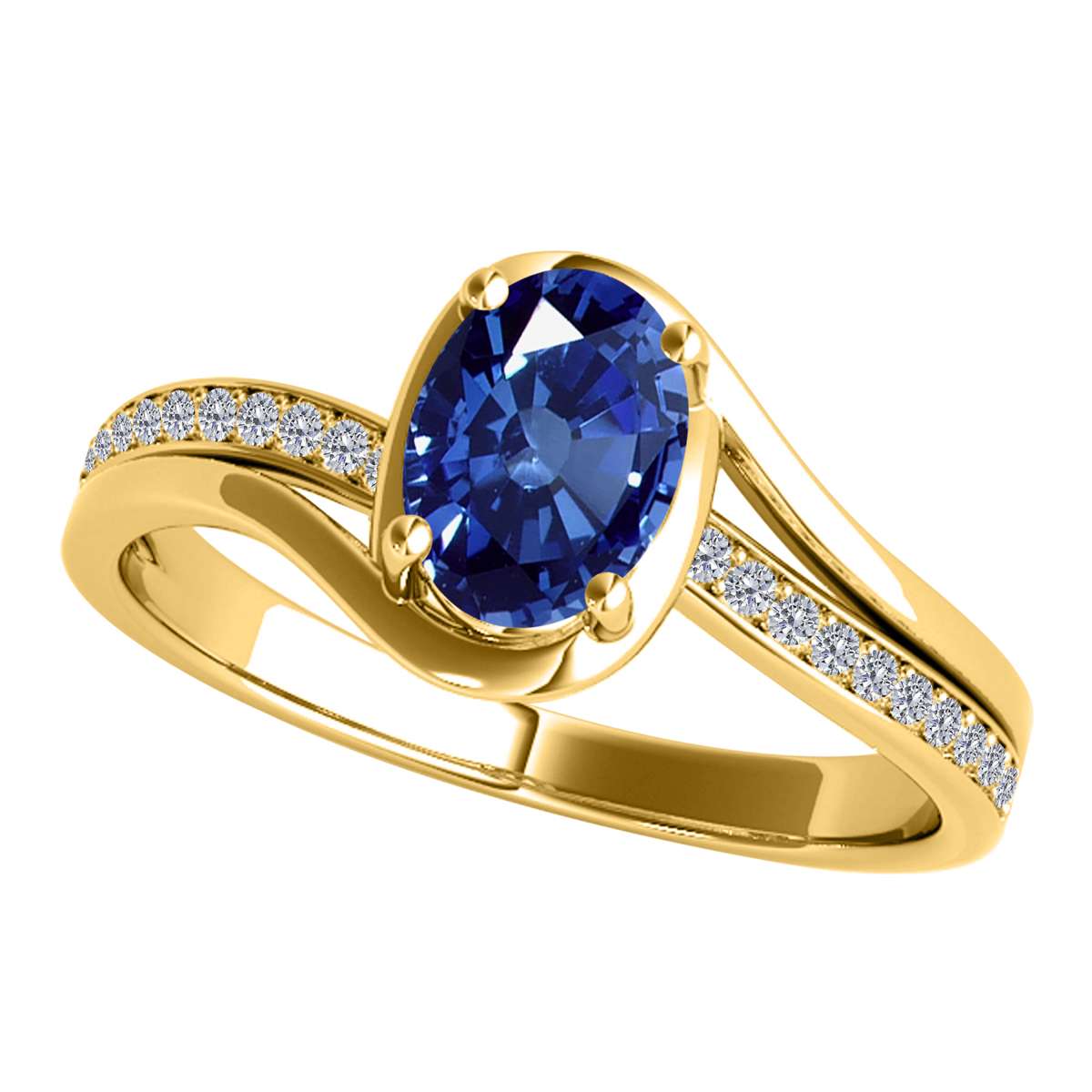 Wave-Inspired Elegance: MauliJewels 0.95 Carat Oval Tanzanite & Round White Diamond Ring in 14K White, Yellow, and Rose Gold