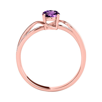 Maulijewels 1.40 Carat Oval Shape Amethyst & Round White Diamond Gemstone Ring with an Enchanting Split Shank Design in Prong-Setting 14K White, Yellow, and Rose Gold