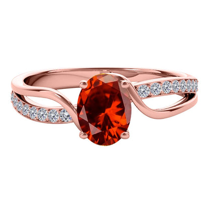 Maulijewels 1.40 Carat Oval Shape Garnet & Round White Diamond Gemstone Ring with an Enchanting Split Shank Design in Prong-Setting 14K White, Yellow, and Rose Gold