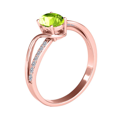 Maulijewels 1.40 Carat Oval Shape Peridot  & Round White Diamond Gemstone Ring with an Enchanting Split Shank Design in Prong-Setting 14K White, Yellow, and Rose Gold