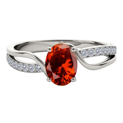 Maulijewels 1.40 Carat Oval Shape Garnet & Round White Diamond Gemstone Ring with an Enchanting Split Shank Design in Prong-Setting 14K White, Yellow, and Rose Gold