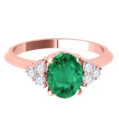 Mauli Jewels: Exquisite 1.05 Carat Oval Shape Emerald & Round White Diamond Gemstone Ring with Prong-Setting Design in 10K White, Yellow, and Rose Gold