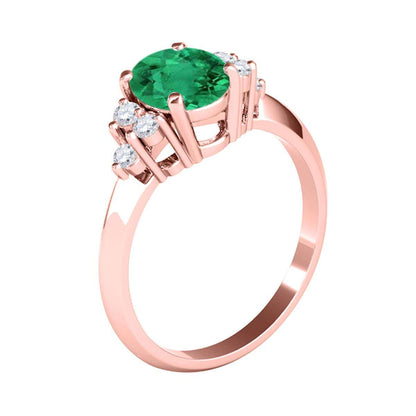 Mauli Jewels: Exquisite 1.05 Carat Oval Shape Emerald & Round White Diamond Gemstone Ring with Prong-Setting Design in 10K White, Yellow, and Rose Gold