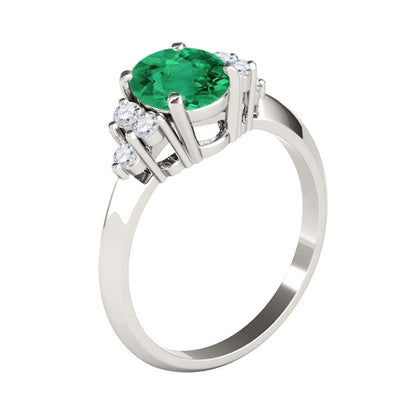 Mauli Jewels: Exquisite 1.05 Carat Oval Shape Emerald & Round White Diamond Gemstone Ring with Prong-Setting Design in 10K White, Yellow, and Rose Gold