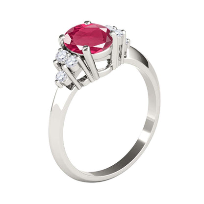 Mauli Jewels: Exquisite 1.05 Carat Oval Shape Ruby & Round White Diamond Gemstone Ring with Prong-Setting Design in 10K White, Yellow, and Rose Gold