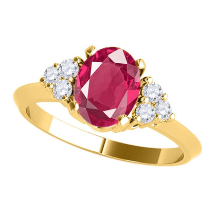 Mauli Jewels: Exquisite 1.05 Carat Oval Shape Ruby & Round White Diamond Gemstone Ring with Prong-Setting Design in 10K White, Yellow, and Rose Gold