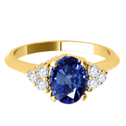 Mauli Jewels: Exquisite 1.05 Carat Oval Shape Sapphire & Round White Diamond Gemstone Ring with Prong-Setting Design in 10K White, Yellow, and Rose Gold