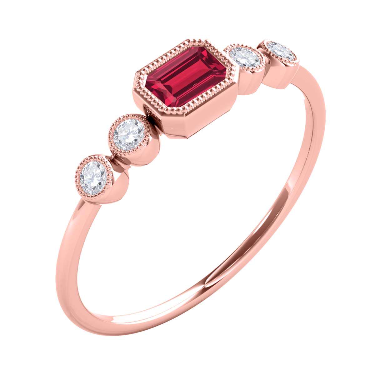 Mauli Jewels 0.40 Carat Round White Diamond & Emerald Cut Ruby Gemstone Ring in 14K White, Yellow, and Rose Gold