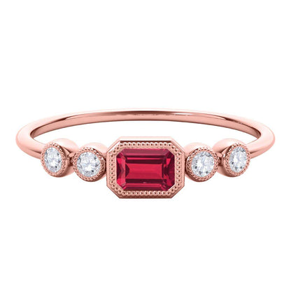 Mauli Jewels 0.40 Carat Round White Diamond & Emerald Cut Ruby Gemstone Ring in 14K White, Yellow, and Rose Gold