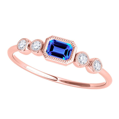 Mauli Jewels 0.40 Carat Round White Diamond & Emerald Cut Sapphire Gemstone Ring in 14K White, Yellow, and Rose Gold