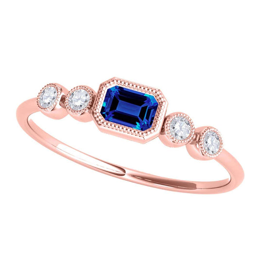 Mauli Jewels 0.40 Carat Round White Diamond & Emerald Cut Tanzanite Gemstone Ring in 14K White, Yellow, and Rose Gold