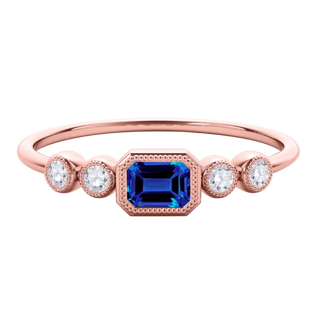 Mauli Jewels 0.40 Carat Round White Diamond & Emerald Cut Tanzanite Gemstone Ring in 14K White, Yellow, and Rose Gold