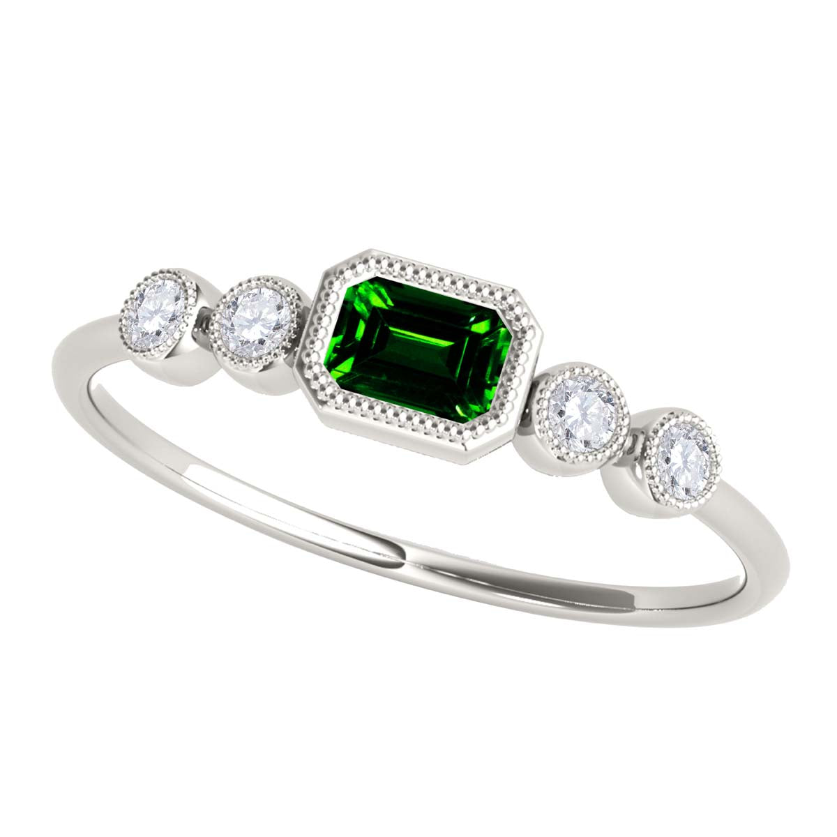 Mauli Jewels 0.40 Carat Round White Diamond & Emerald Cut Emerald Gemstone Ring in 14K White, Yellow, and Rose Gold