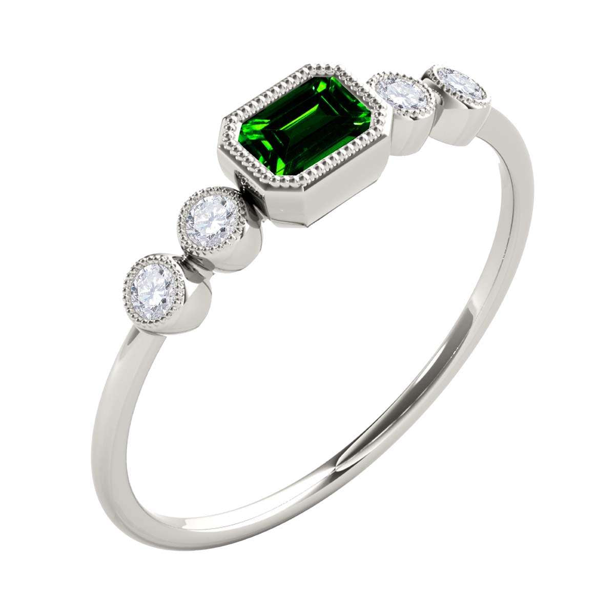 Mauli Jewels 0.40 Carat Round White Diamond & Emerald Cut Emerald Gemstone Ring in 14K White, Yellow, and Rose Gold