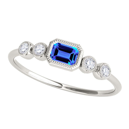 Mauli Jewels 0.40 Carat Round White Diamond & Emerald Cut Sapphire Gemstone Ring in 14K White, Yellow, and Rose Gold