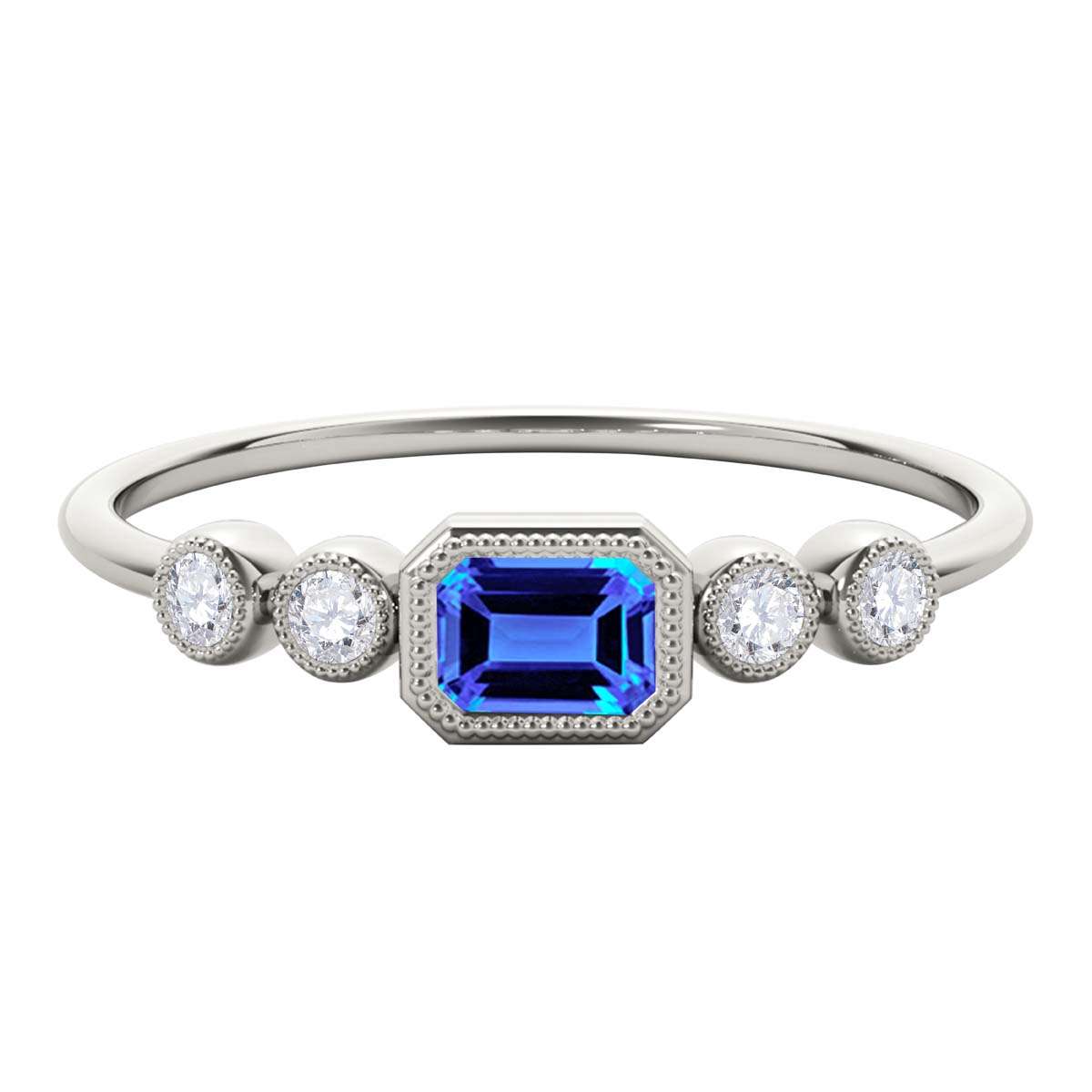 Mauli Jewels 0.40 Carat Round White Diamond & Emerald Cut Sapphire Gemstone Ring in 14K White, Yellow, and Rose Gold