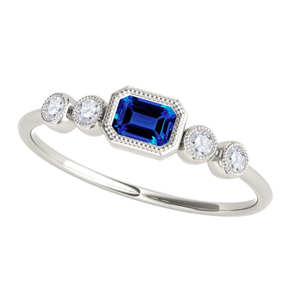 Mauli Jewels 0.40 Carat Round White Diamond & Emerald Cut Tanzanite Gemstone Ring in 14K White, Yellow, and Rose Gold