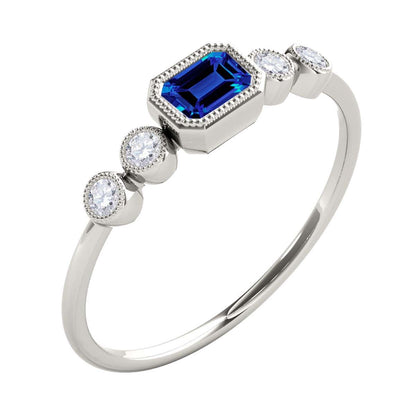 Mauli Jewels 0.40 Carat Round White Diamond & Emerald Cut Tanzanite Gemstone Ring in 14K White, Yellow, and Rose Gold