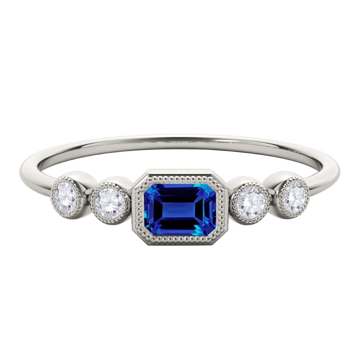 Mauli Jewels 0.40 Carat Round White Diamond & Emerald Cut Tanzanite Gemstone Ring in 14K White, Yellow, and Rose Gold