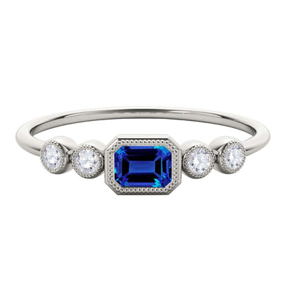 Mauli Jewels 0.40 Carat Round White Diamond & Emerald Cut Tanzanite Gemstone Ring in 14K White, Yellow, and Rose Gold