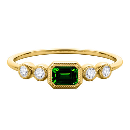 Mauli Jewels 0.40 Carat Round White Diamond & Emerald Cut Emerald Gemstone Ring in 14K White, Yellow, and Rose Gold