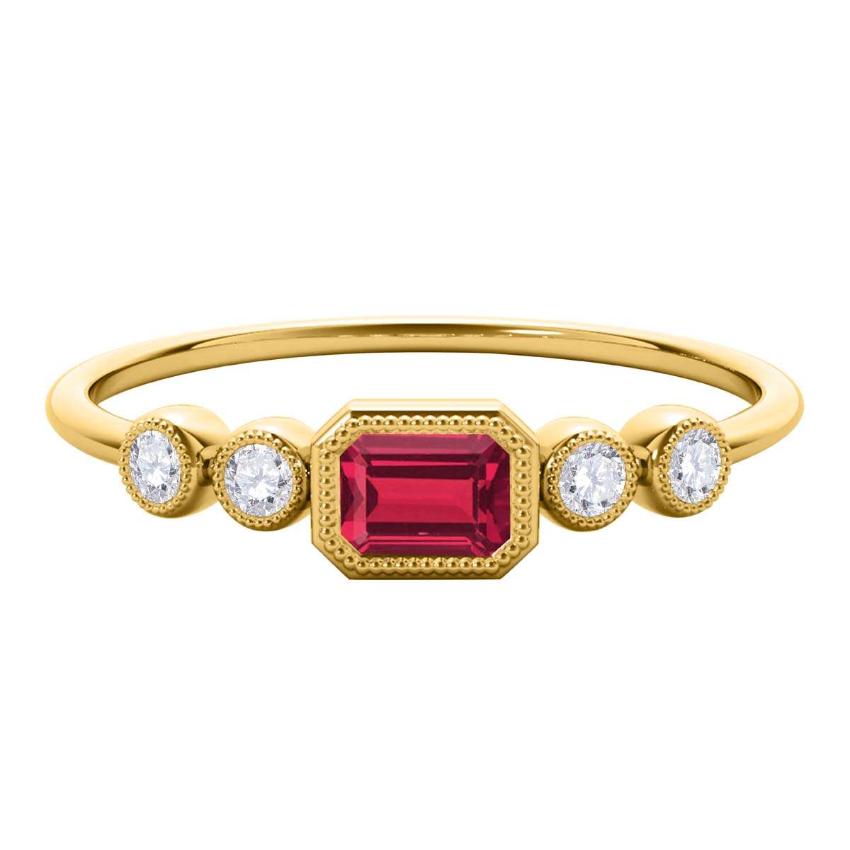 Mauli Jewels 0.40 Carat Round White Diamond & Emerald Cut Ruby Gemstone Ring in 14K White, Yellow, and Rose Gold