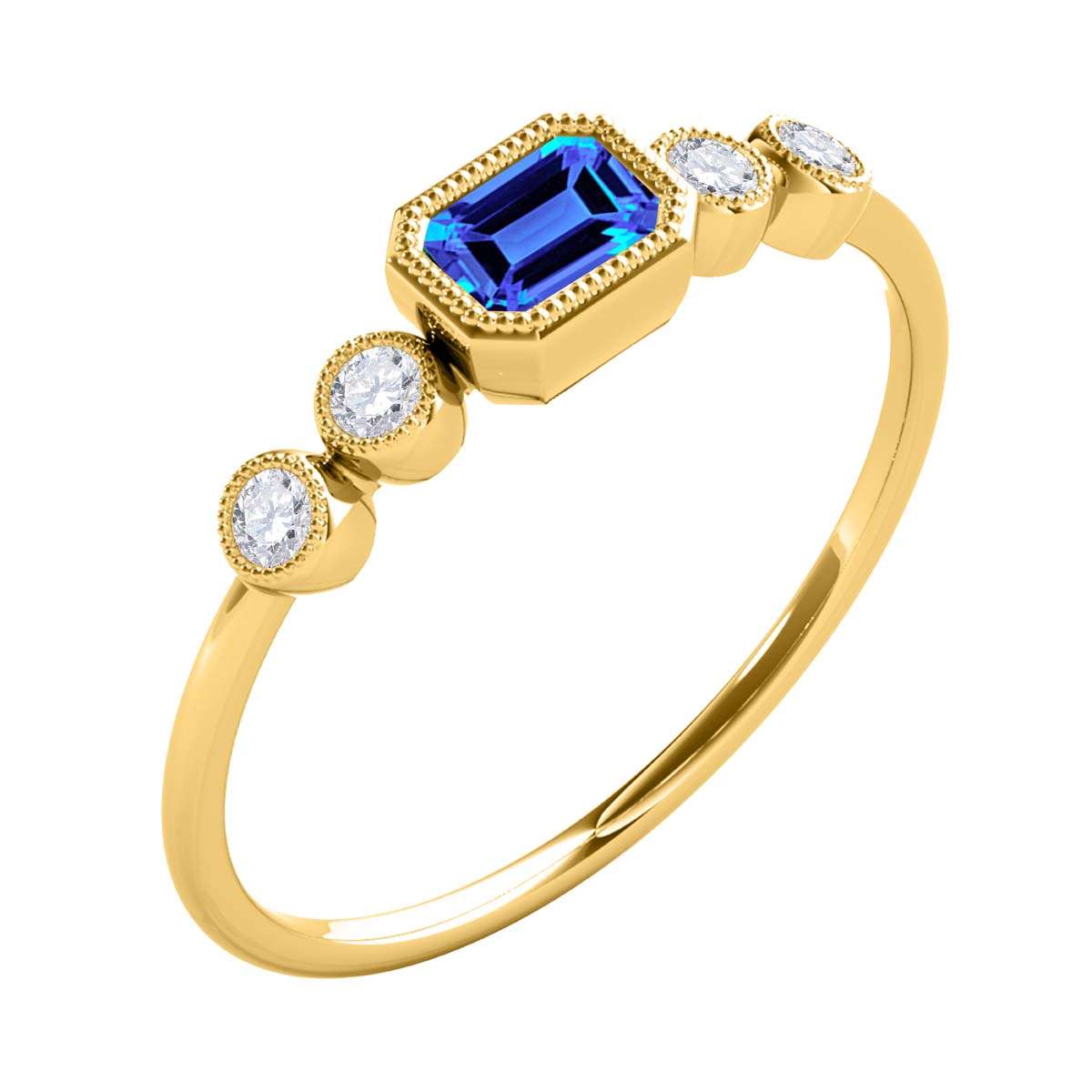 Mauli Jewels 0.40 Carat Round White Diamond & Emerald Cut Sapphire Gemstone Ring in 14K White, Yellow, and Rose Gold