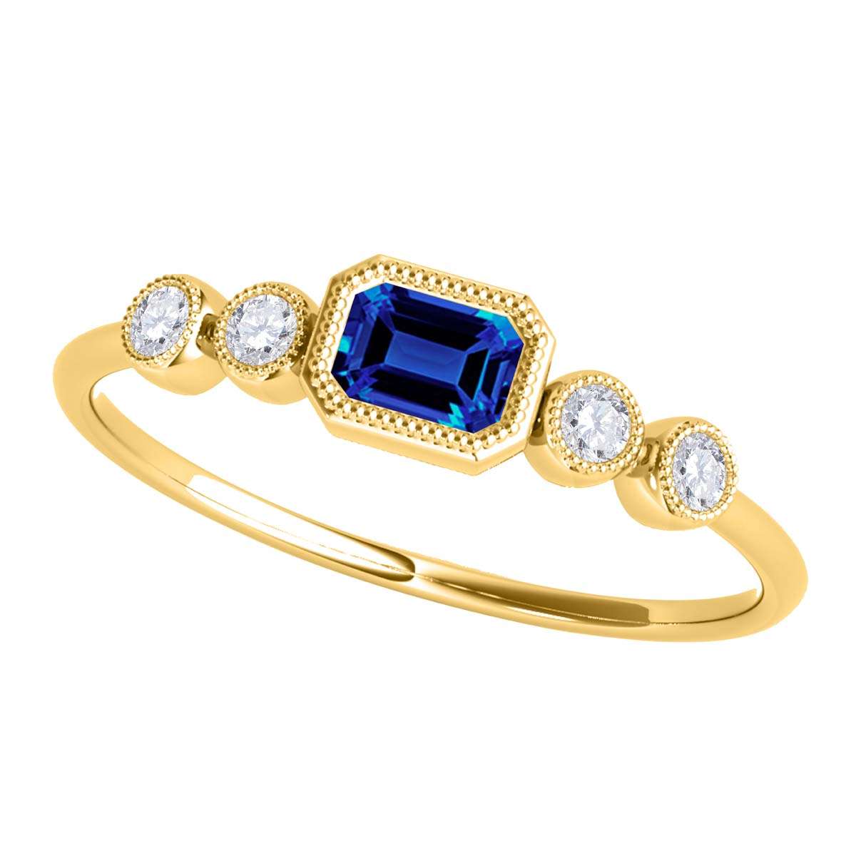 Mauli Jewels 0.40 Carat Round White Diamond & Emerald Cut Tanzanite Ring - 14K White, Yellow, and Rose Gold Mauli Jewels