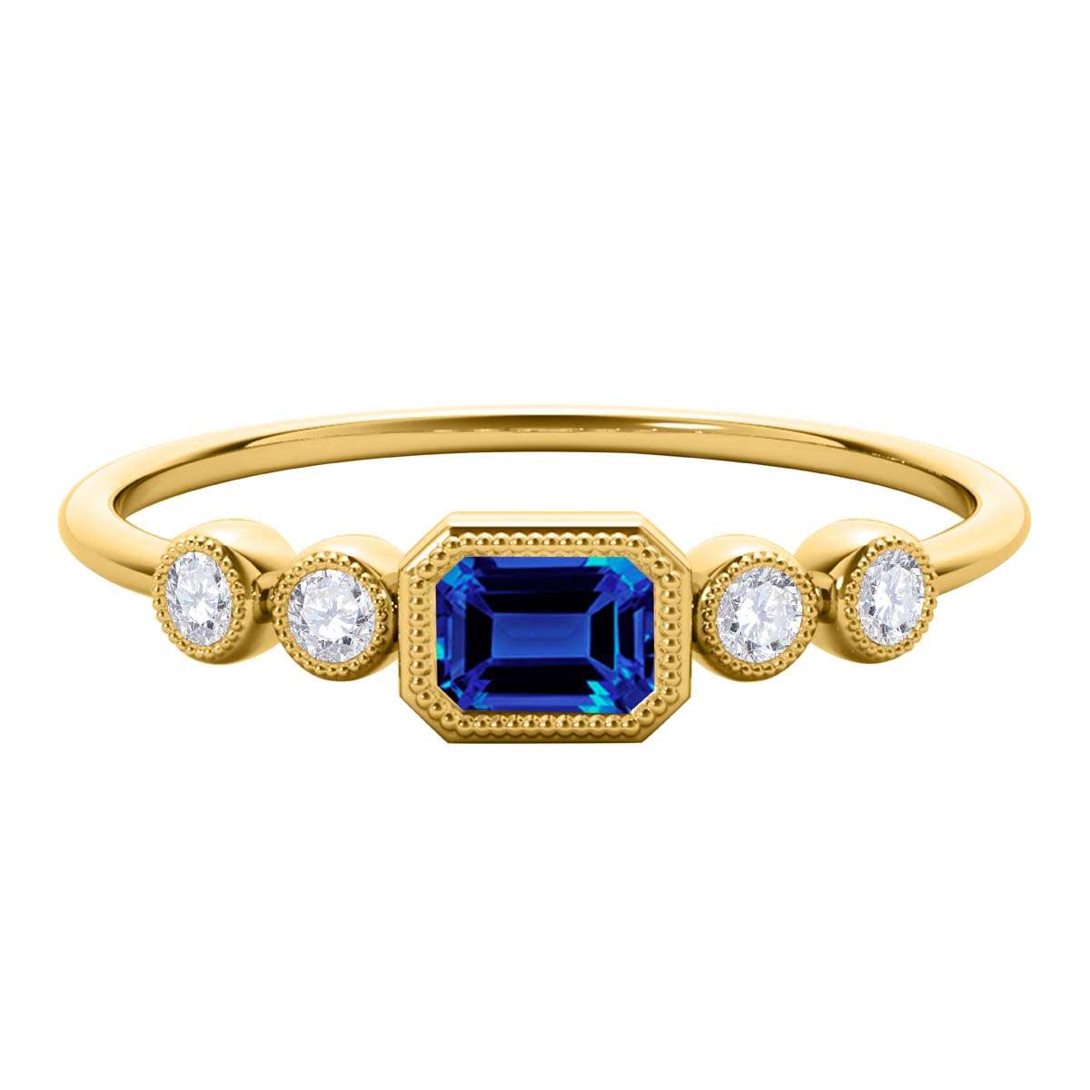 Mauli Jewels 0.40 Carat Round White Diamond & Emerald Cut Tanzanite Gemstone Ring in 14K White, Yellow, and Rose Gold