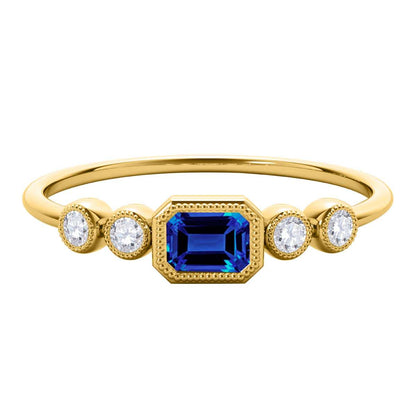 Mauli Jewels 0.40 Carat Round White Diamond & Emerald Cut Tanzanite Gemstone Ring in 14K White, Yellow, and Rose Gold