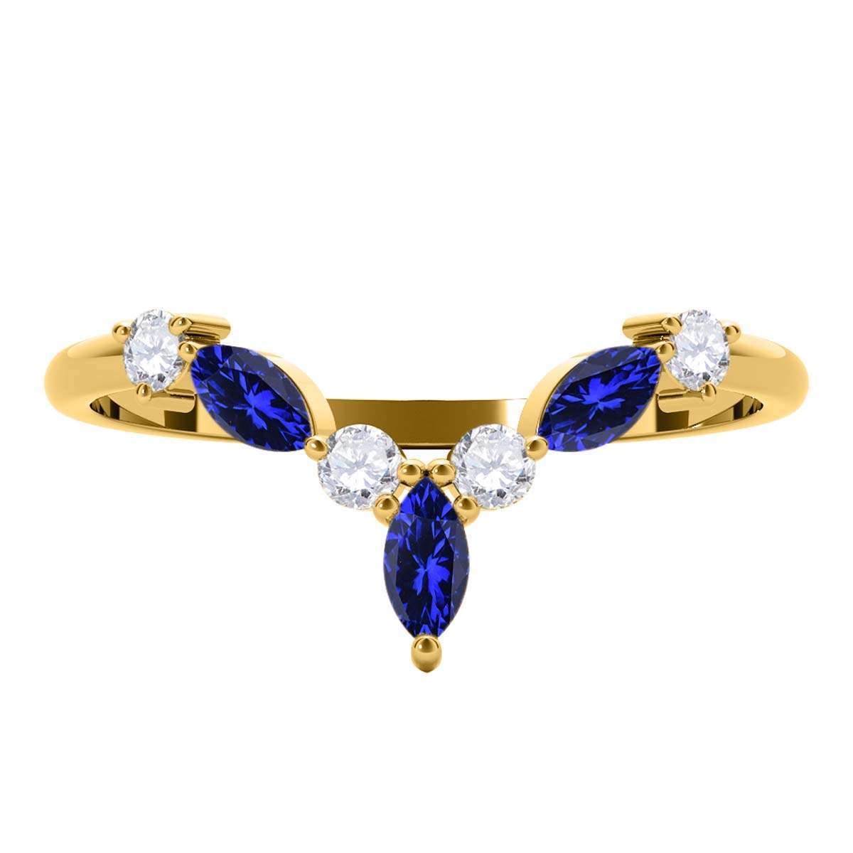 0.40 Carat Prong Set Natural Diamond & Marquise Shape Tanzanite Gemstone Wedding Band In 10K Rose White & Yellow Solid Gold