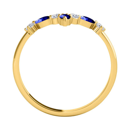 0.40 Carat Prong Set Natural Diamond & Marquise Shape Tanzanite Gemstone Wedding Band In 10K Rose White & Yellow Solid Gold