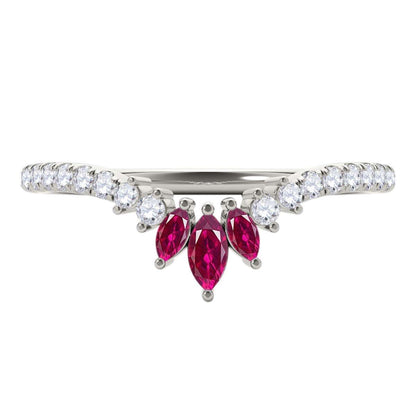 0.35 Carat Prong Set Natural Diamond & Marquise Shape Ruby Gemstone Wedding Band In 10K Rose White & Yellow Solid Gold