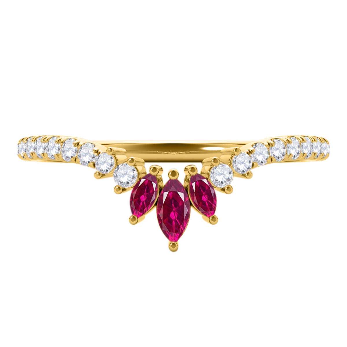 0.35 Carat Prong Set Natural Diamond & Marquise Shape Ruby Gemstone Wedding Band In 10K Rose White & Yellow Solid Gold