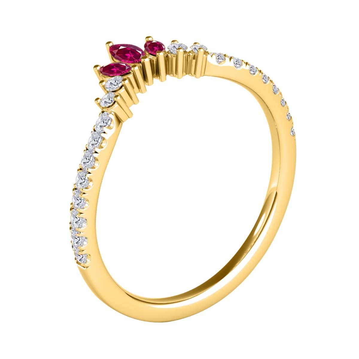 0.35 Carat Prong Set Natural Diamond & Marquise Shape Ruby Gemstone Wedding Band In 10K Rose White & Yellow Solid Gold