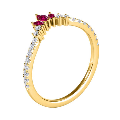 0.35 Carat Prong Set Natural Diamond & Marquise Shape Ruby Gemstone Wedding Band In 10K Rose White & Yellow Solid Gold Mauli Jewels