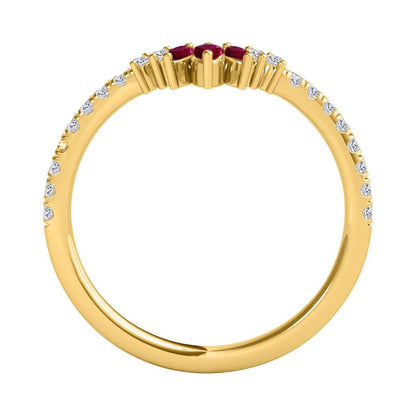 0.35 Carat Prong Set Natural Diamond & Marquise Shape Ruby Gemstone Wedding Band In 10K Rose White & Yellow Solid Gold