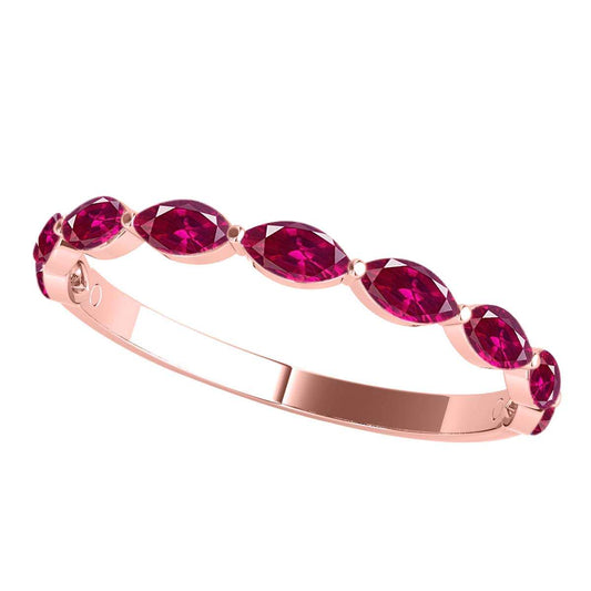 Elegant 0.75 Carat Marquise Ruby Gemstone Wedding Band: Prong Set, 10K Rose, White & Yellow Gold, Perfect for Women