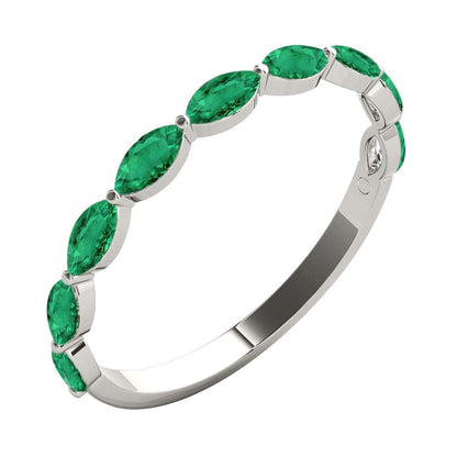 Elegant 0.75 Carat Marquise Emerald Gemstone Wedding Band: Prong Set, 10K Rose, White & Yellow Gold, Perfect for Women