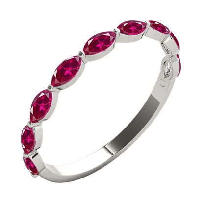 Elegant 0.75 Carat Marquise Ruby Gemstone Wedding Band: Prong Set, 10K Rose, White & Yellow Gold, Perfect for Women