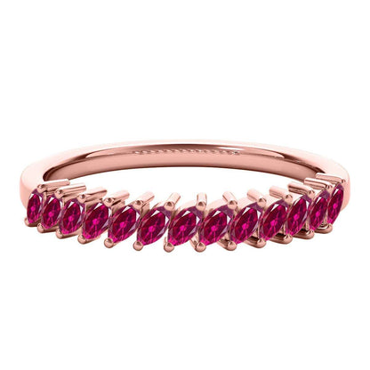 Elegant 0.65 Carat Marquise Ruby Gemstone Wedding Band: Prong Set, 10K Rose, White & Yellow Gold, Perfect for Women