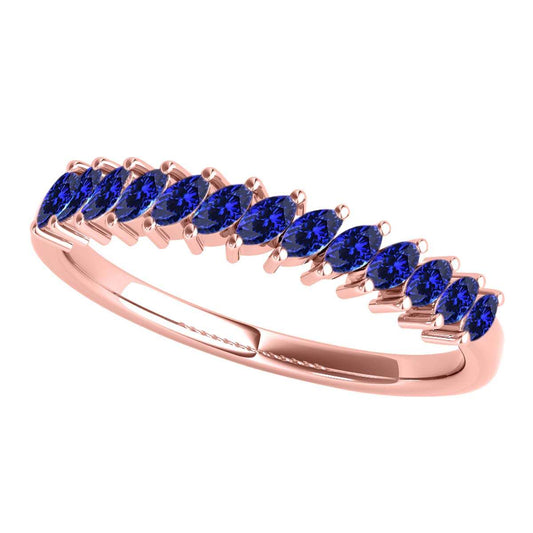 Elegant 0.65 Carat Marquise Tanzanite Gemstone Wedding Band: Prong Set, 10K Rose, White & Yellow Gold, Perfect for Women