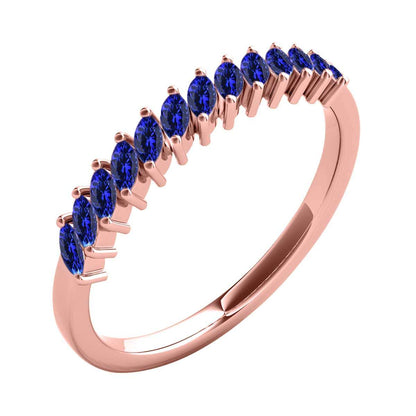 Elegant 0.65 Carat Marquise Tanzanite Gemstone Wedding Band: Prong Set, 10K Rose, White & Yellow Gold, Perfect for Women