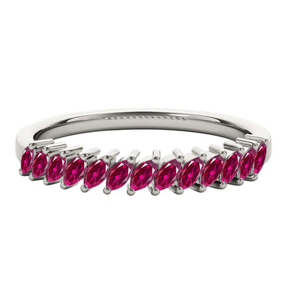 Elegant 0.65 Carat Marquise Ruby Gemstone Wedding Band: Prong Set, 10K Rose, White & Yellow Gold, Perfect for Women