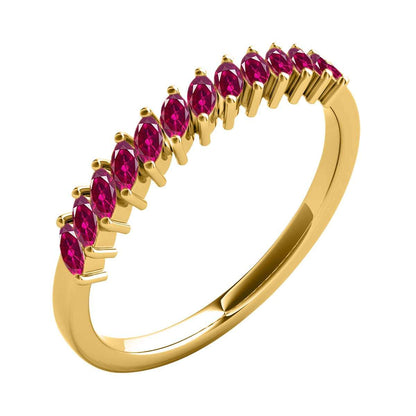 Elegant 0.65 Carat Marquise Ruby Gemstone Wedding Band: Prong Set, 10K Rose, White & Yellow Gold, Perfect for Women