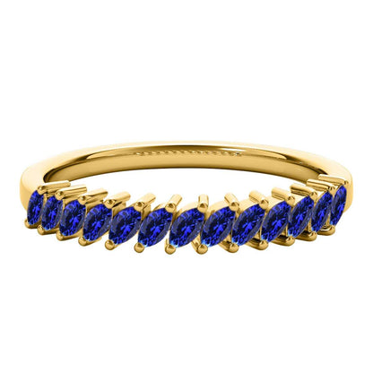 Elegant 0.65 Carat Marquise Tanzanite Gemstone Wedding Band: Prong Set, 10K Rose, White & Yellow Gold, Perfect for Women