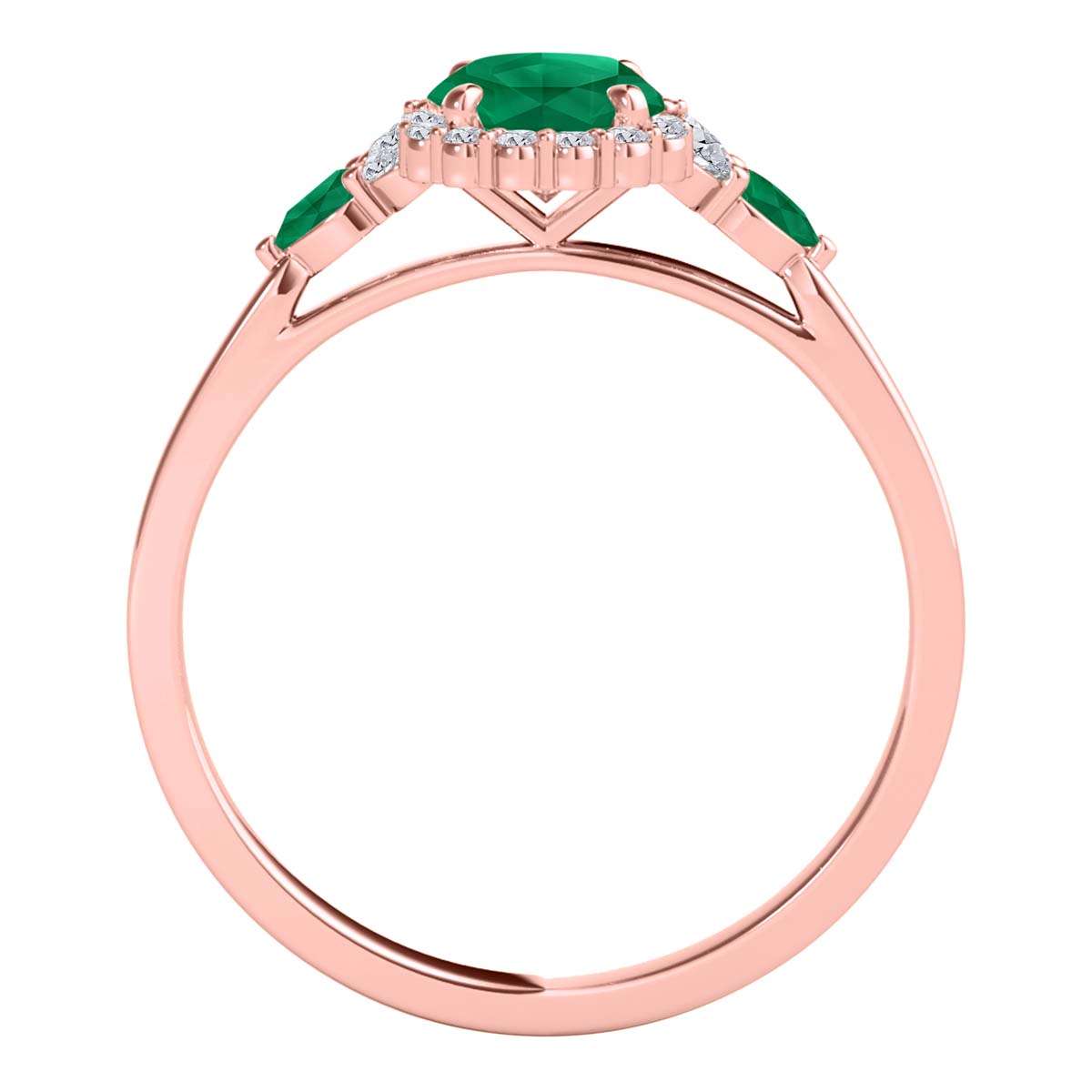 1.1 Carat Diamond & Emerald Ring - Prong Set Oval/Pear Shape in 10K Rose, White, or Yellow Gold