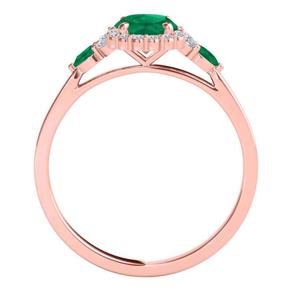 1.1 Carat Diamond & Emerald Ring - Prong Set Oval/Pear Shape in 10K Rose, White, or Yellow Gold