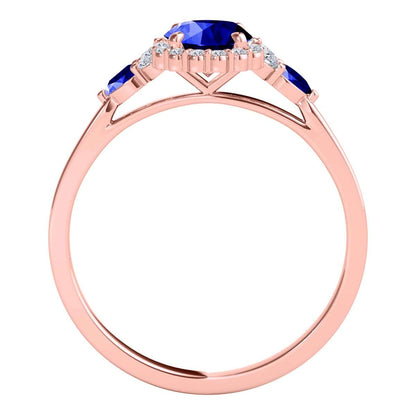 1.1 Carat Prong Set Natural Diamond & Oval/Pier Shape Tanzanite Gemstone Ring In 10K Rose White & Yellow Gold